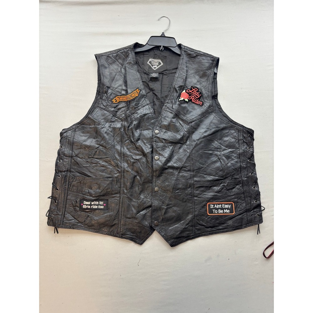 Diamond Plate Leather Biker Vest Womens 3X Black Patchwork Motorcycle Vest